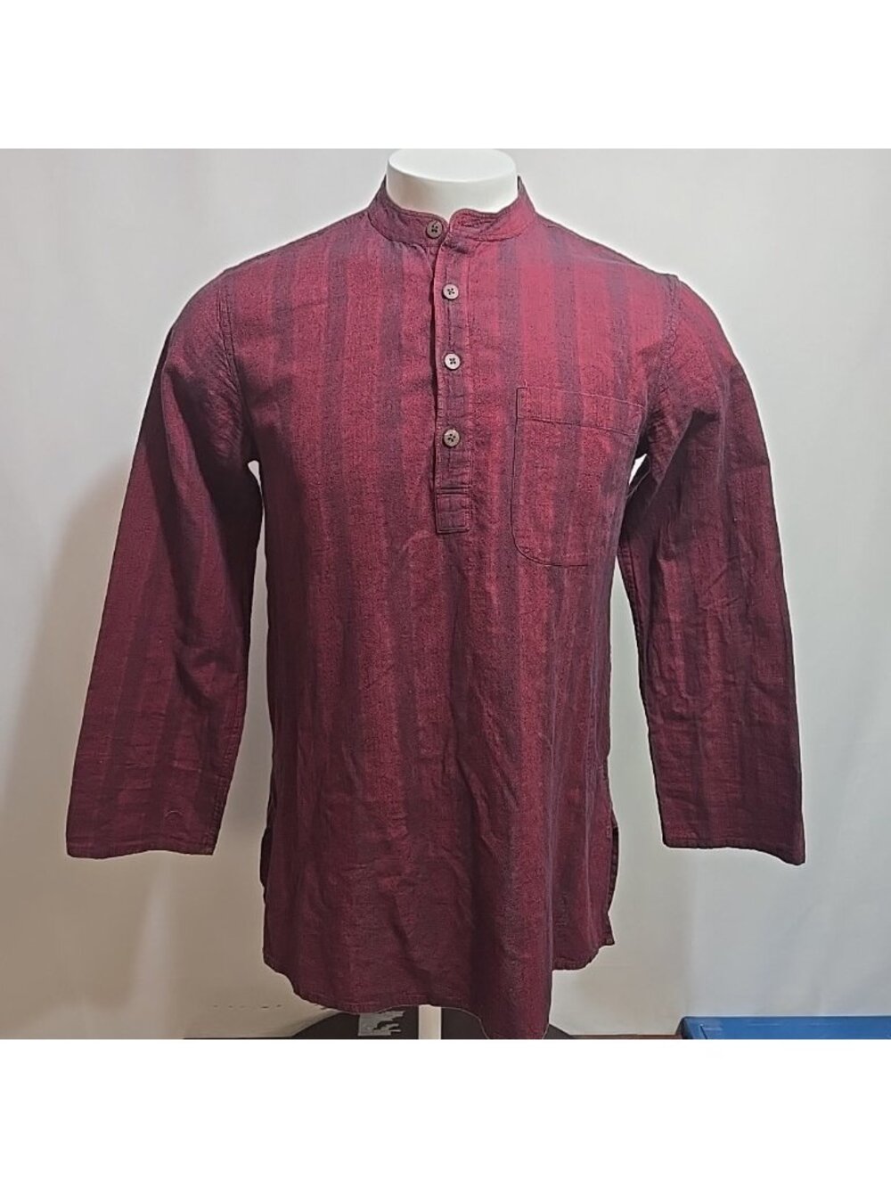 Fabindia Kurta Mens Size XS Red Striped 100% Cotton Pockets